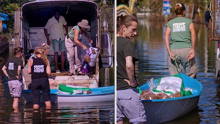 Boating out for rescue and food drops, (c) Kinship Circle